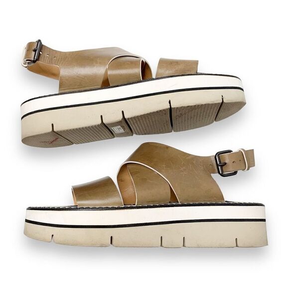 Sartore Paris Chunky Leather Flat-form Platform Taupe Sandals Women’s Size 8-8.5 - Picture 4 of 11